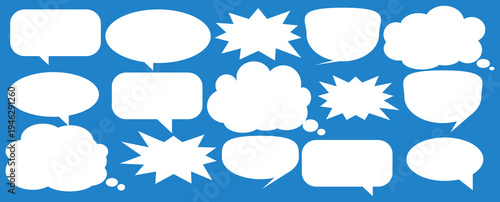 A set of chat box designs for comments on social media or comics. Vector designs of speech bubbles, text boxes, and conversation chat columns in comics.