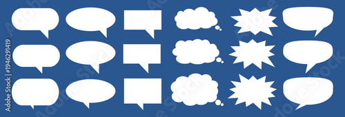 A set of chat box designs for comments on social media or comics. Vector designs of speech bubbles, text boxes, and conversation chat columns in comics.