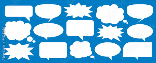 A set of chat box designs for comments on social media or comics. Vector designs of speech bubbles, text boxes, and conversation chat columns in comics.