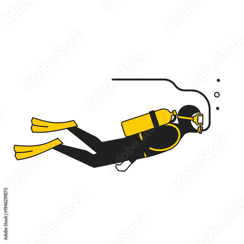 Scuba Diver Underwater, Yellow Tank, Black Suit, Flotation Device, Diving