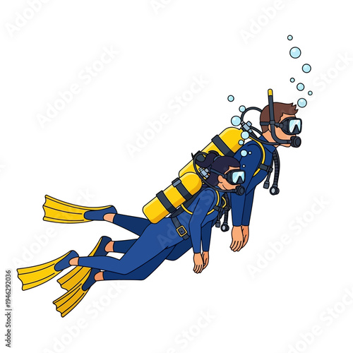 Scuba Divers Couple Underwater Exploration