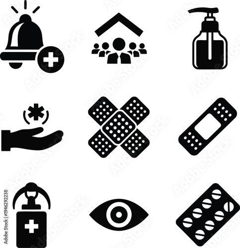 First Aid and Medical Care Icon Set for Healthcare and Safety Signage