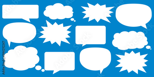 A set of chat box designs for comments on social media or comics. Vector designs of speech bubbles, text boxes, and conversation chat columns in comics.