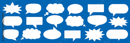 A set of chat box designs for comments on social media or comics. Vector designs of speech bubbles, text boxes, and conversation chat columns in comics.