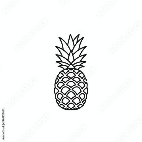 A simple black outline of a pineapple with a spiky crown on a white background