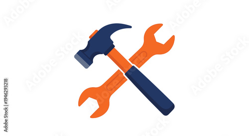 Crossed Hammer and Wrench Icon for Repair, Construction, and Maintenance Services. Flat Vector Illustration on White Background.