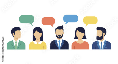 Diverse Group of People with Speech Bubbles Representing Communication and Discussion.