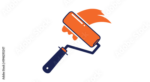 Orange Paint Roller Vector Icon with Paint Stroke - Modern Flat Illustration for Home Renovation, DIY Projects, and Interior Design