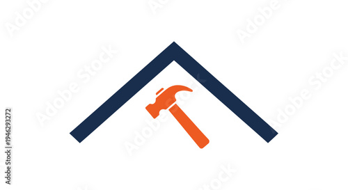 Modern Minimalist Roofing and Home Repair Logo Icon with Hammer and Roof Gable for Construction and Handyman Services