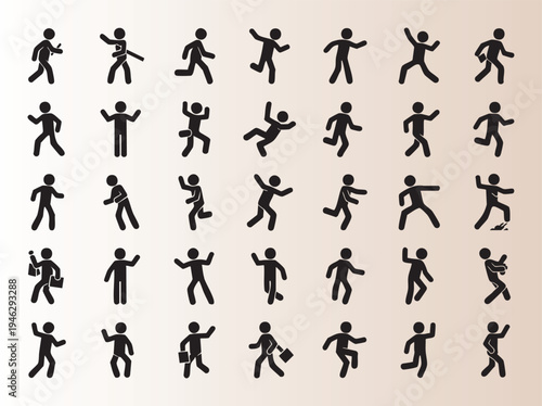Collection of diverse human stick figure icons in various poses and actions