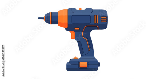 Modern Cordless Electric Drill and Driver Illustration, Blue and Orange Power Tool for DIY Home Improvement, Construction, and Handyman Projects Isolated on White