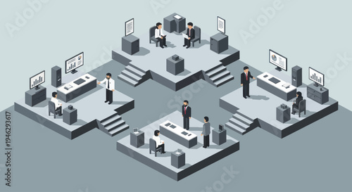 Isometric Exhibition Booths with Diverse Visitors and Displays.