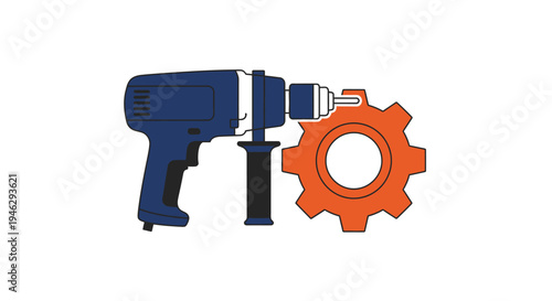 Blue Electric Hammer Drill with Orange Gear Vector Icon - Industrial Tool and Maintenance Concept