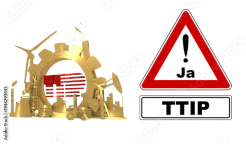A vector graphic illustration of industrial and warning symbols with TTIP logo