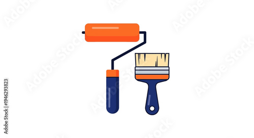 Paint Roller and Brush Vector Illustration - Home Renovation and DIY Painting Tools Icon Set