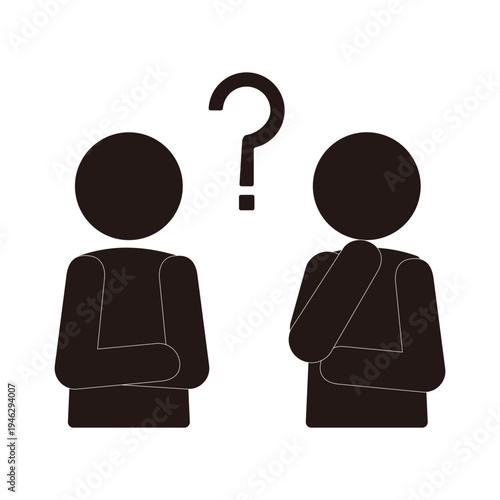 考えるポーズと疑問符のピクトグラム