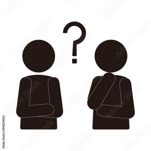 考えるポーズと疑問符のピクトグラム
