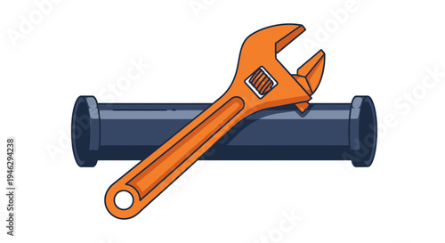 Adjustable Wrench and Industrial Pipe Illustration for Plumbing and Maintenance Services