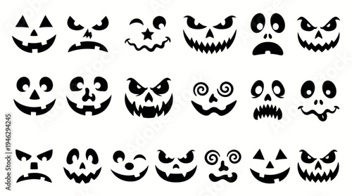 Halloween Pumpkin Faces Vector Collection | 30 Jack‑o’‑Lantern Expressions | Spooky Scary Happy Playful Angry Designs | Seasonal Carving Inspiration Vector Artwork | Festive Decoration