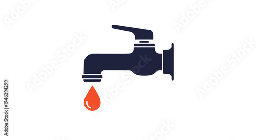 Minimalist Faucet Icon with a Single Orange Drop Symbolizing Blood Donation, Oil Waste, or Water Conservation Concept
