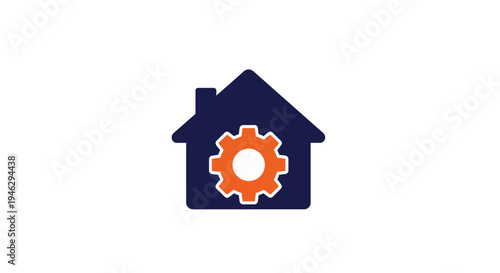 Home Maintenance and Smart Home Automation Icon - House with Gear Symbol for Property Management and Renovation Services