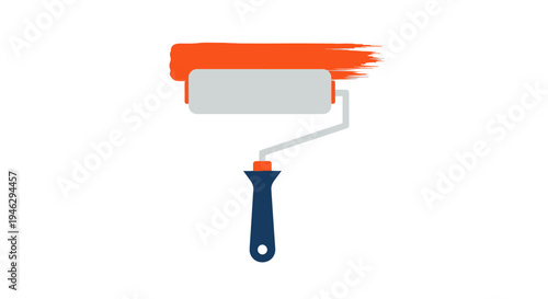 Paint Roller with Orange Paint Stroke Icon - DIY Home Renovation and Decoration Vector Illustration