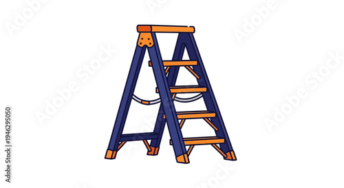 Blue and Orange Stepladder Vector Illustration - Flat Style Icon for Home Improvement, Repair, and Construction Concepts Isolated on White Background