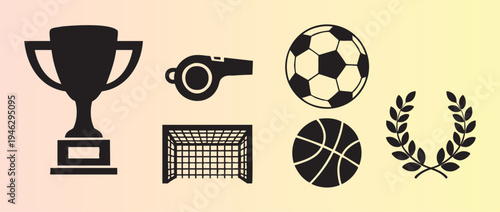 Collection of sports and victory icons isolated on transparent background