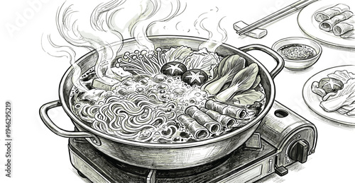 Delicious hot pot meal with various ingredients in a steaming pot, perfect for a cozy gathering and a flavorful dining experience