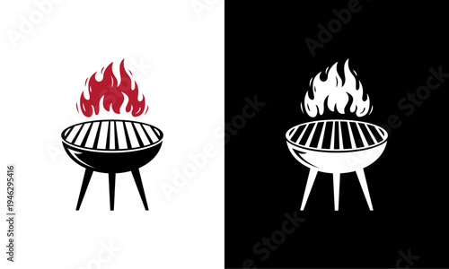 barbecue grill icon set with fire logo design
