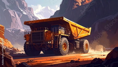 Large Yellow Dump Truck in Quarry.