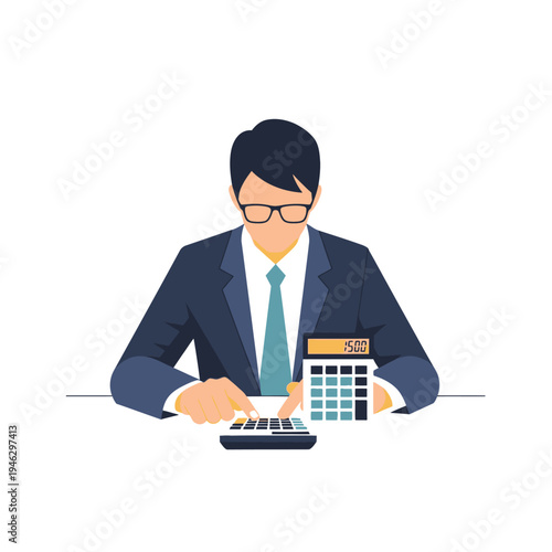 Accountant Calculating with Calculator, Business Finance and Accounting Concept