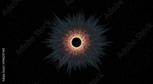 Conceptual visualization of a theoretical singularity point where matter collapses into an infinitely dense, abstract, black space, density, infinite, physics