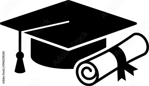Graduation Cap and Diploma Scroll for Education and Academic Success Vector
