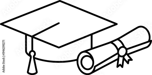 Graduation Cap and Diploma Scroll for Education and Academic Success Vector
