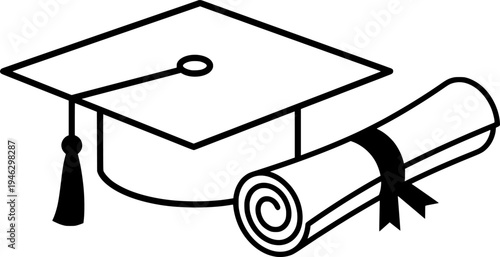 Graduation Cap and Diploma Scroll for Education and Academic Success Vector
