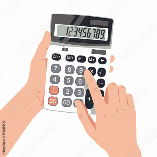 Hands Operating Calculator for Math Calculations and Accounting