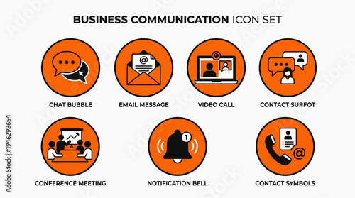 Business Communication Icon Set for Digital Interaction and Connectivity.