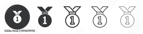 Gold winner medal thin line and solid icon. Multi series icon. Web minimal icon