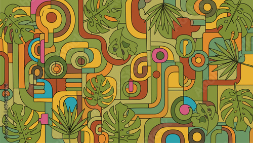 Mid-Century Modern Retro Tropical Pattern Background for Design & Decor