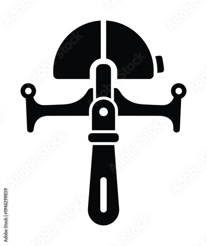 Vector silhouette illustration of a bicycle handlebar with a helmet on top