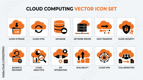 Cloud Computing Vector Icon Set for Modern Digital Infrastructure.