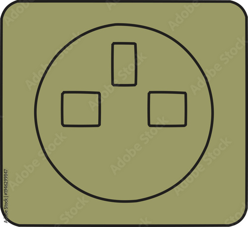 The image you described features a simple, outlined illustration of an electrical plug, rendered in gray.
