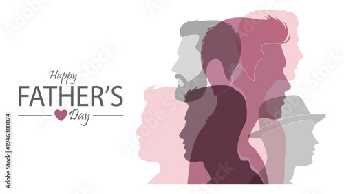 Happy Father's Day card with purple and pink silhouettes of a family