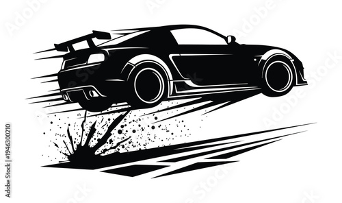 Vector of a sleek racing car speeding with motion blur effects and dynamic lines