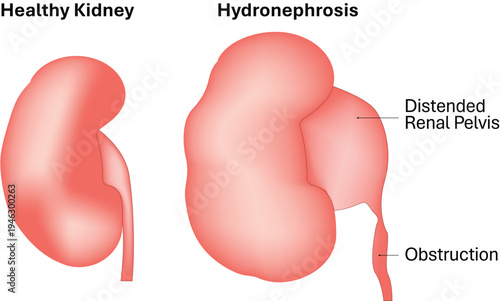 Hydronephrosis vs Healthy Kidney Medical Illustration