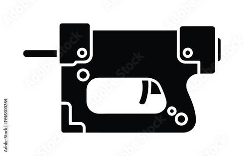 Vector silhouette of a mechanical device resembling a stapler with bolts and a lever