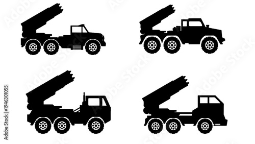 Set of vector silhouettes of a truck, Military truck silhouette, Advance technology 