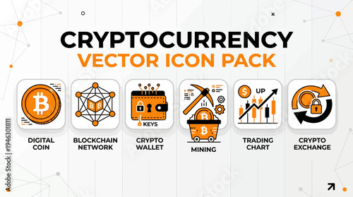 Cryptocurrency Vector Icon Pack for Digital Currency and Blockchain.