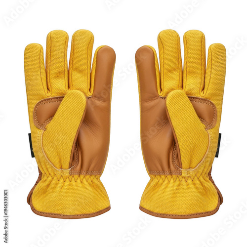 Yellow and brown work gloves isolated on transparent background